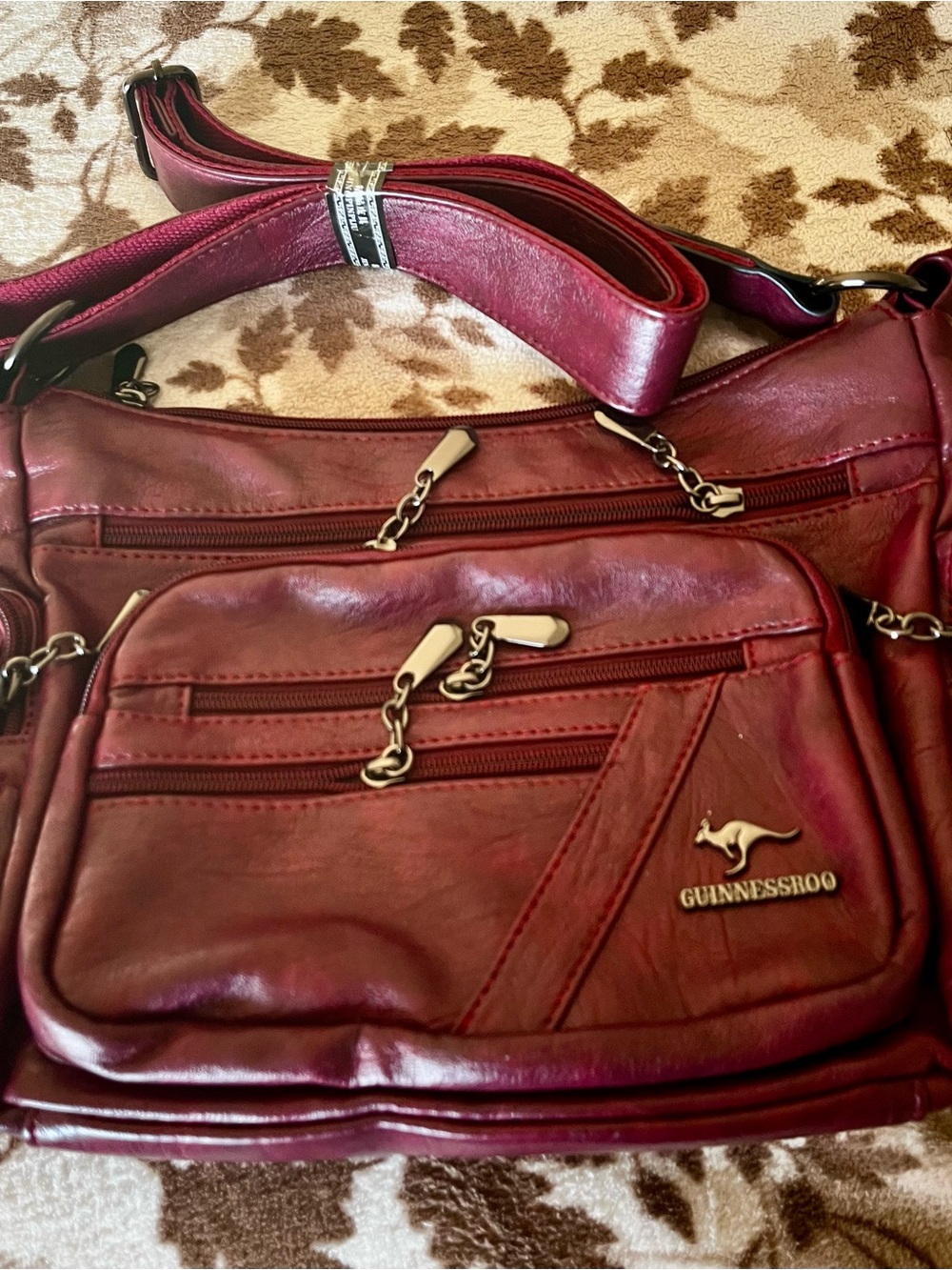Guinnessroo Deep Burgundy Crossbody Bag with Gold Hardware